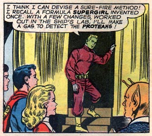 Brainiac 5 goes to work in the ship's lab