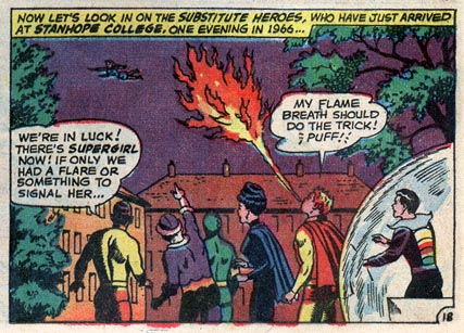 Fire Lad creates a flare to signal Supergirl