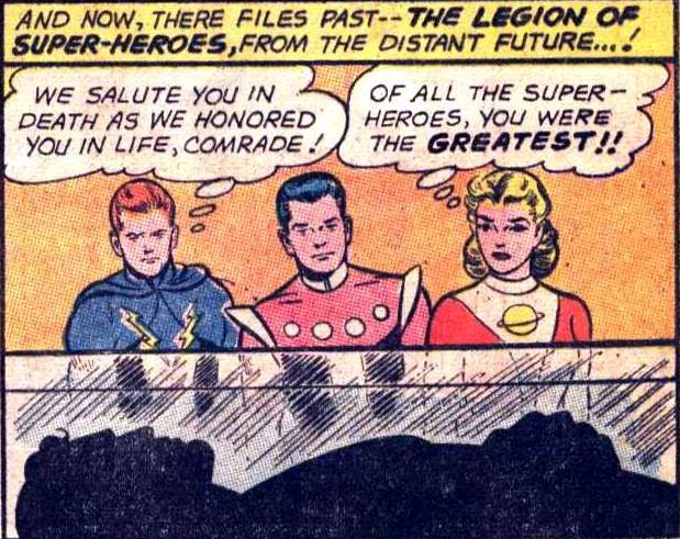 The Legion of Super-Heroes salute Superman